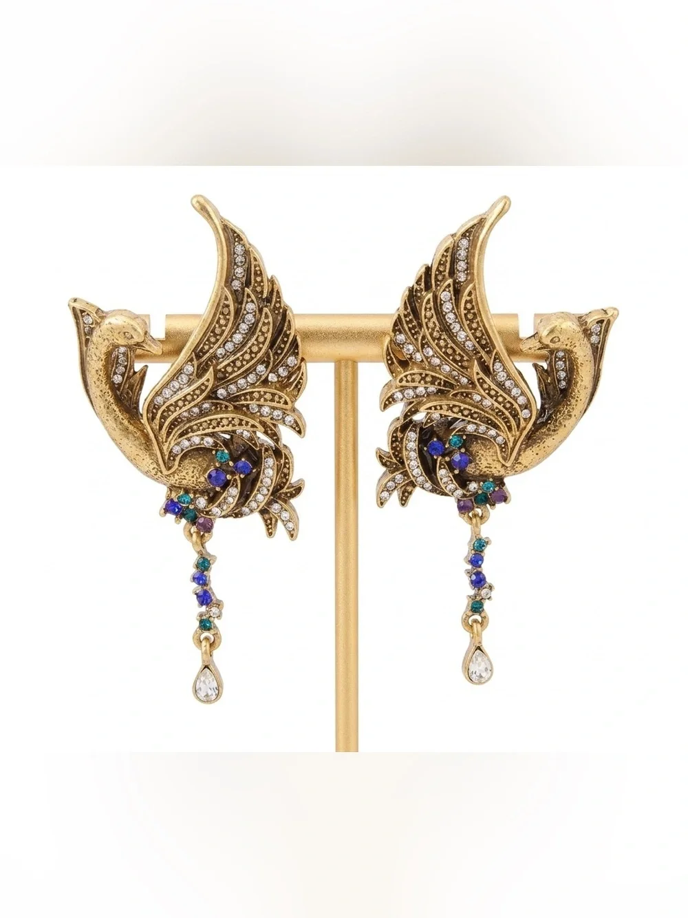 Heidi Daus Crystal Phoenix Swan Statement Earrings Vintage